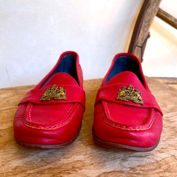 RALPH LAUREN Vtg 80’s Red Leather Loafers Crest Bench Made in Maine USA 8 RARE!! - Picture 9 of 12